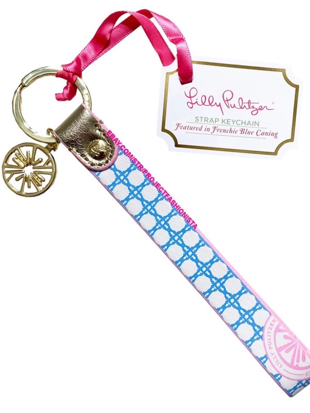 Lilly Pulitzer Frenchy Blue Caning Strap Keychain NWT
